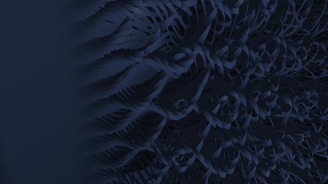 Dark blue woven ribbons gently morphing through geometric patterns in a smooth seamless 3D loop. Ideal for elegant corporate presentations and modern digital signage.