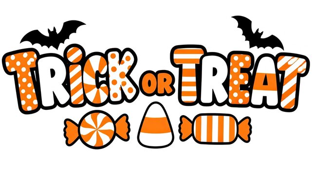 Halloween trick or treat banner with flying bats and candy pumpkins for party decor