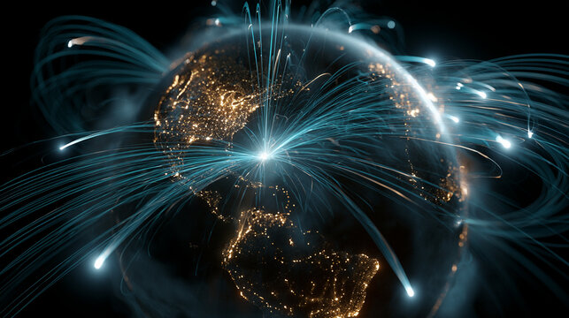 Global network connection and data exchange over the earth at night