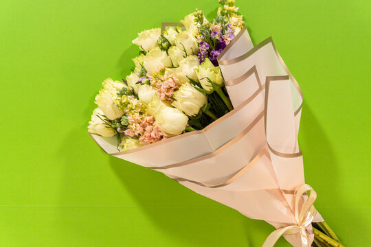 Gift Bouquet with Ribbon on Green
