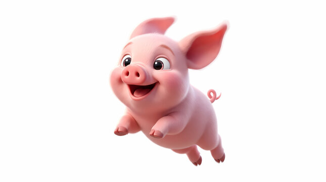 Cute Baby Pink Piglet Jumping in Air Happy Isolated on White Background Adorable Pig Mascot Concept 3D Illustration