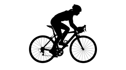 Fototapeta premium Female cyclist riding a professional road bike isolated on a white background in dark black silhouette