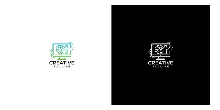 Creative technology and global network logo design concept on white and black backgrounds
