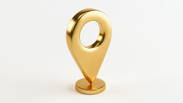 Golden Location Pin Icon Symbol on White Background.