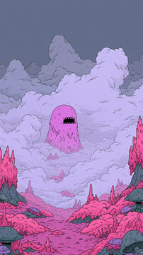 Cute Surreal Cartoon Creatures in a Dreamlike Alien Fantasy World