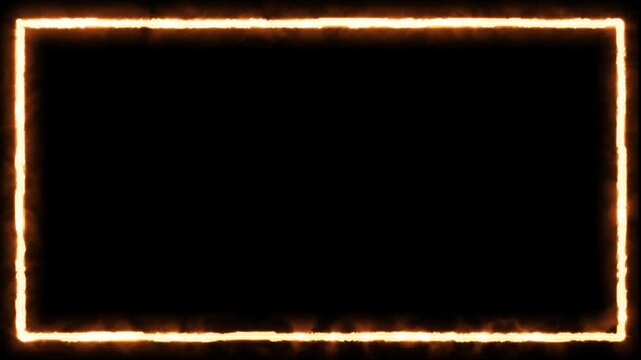Frame overlay animation with glowing orange neon rectangle on transparent background. Suitable for modern tech or futuristic themed videos.