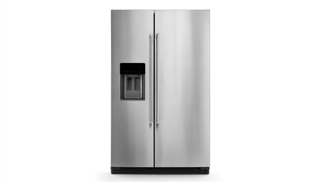 Modern Stainless Steel Side-by-Side Refrigerator with Ice Dispenser.