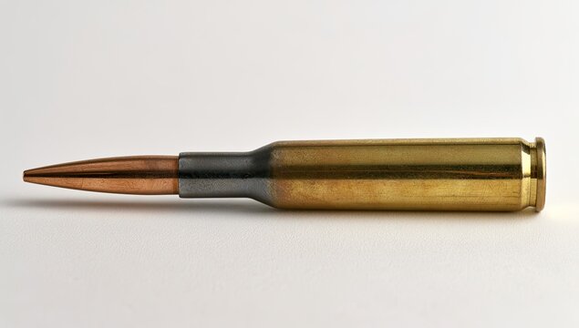 Single Bullet Cartridge Isolated on White Background.