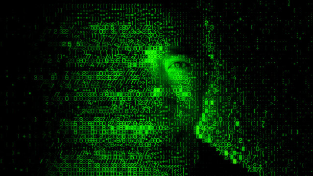 Man's Face made of Encrypted Data, symbolising Digital Banking Identity Concept.