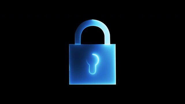 Blue padlock security protection safety animation on transparent background