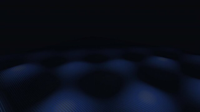 Seamlessly looping abstract 3D terrain with undulating dark blue and glowing gold geometric waves. Atmospheric and elegant, ideal for presentation backgrounds, LED walls, and ambient corporate visuals