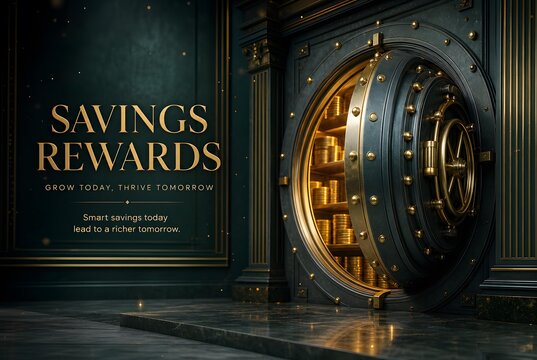 Savings Rewards Open Bank Vault Door Gold Coins Security Concept Background Banner Template