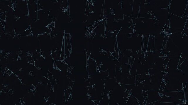 An evolving geometric node network motion background. Thin lines and structural points smoothly connect, shift, and morph through 3D space, creating a seamless layered lattice over a dark background.