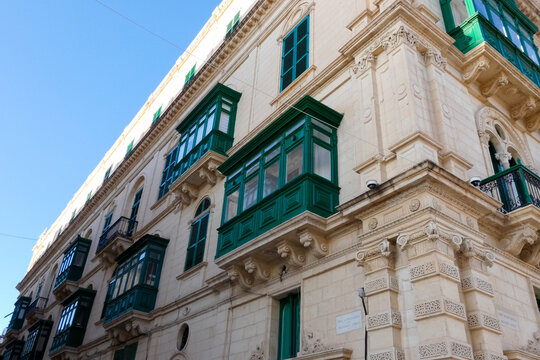 Traditional maltese gallarija balcony on a historic valletta building