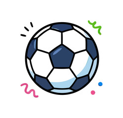 Naklejka premium A cartoon soccer ball with confetti and festive streamers represents fun and active sports play
