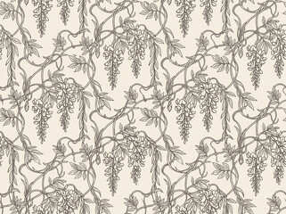 Floral pattern seamless background in wisteria vine botanical of wallpaper vintage texture illustration vector leaf branch nature garden design art ornament fabric © AfsanaBinteSalam
