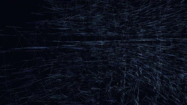 An evolving abstract network of glowing blue nodes and fine connecting lines. The geometric structure continuously shifts and reorganizes in 3D space. Ideal for presentation and technology backgrounds