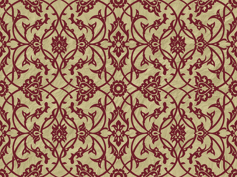 Floral pattern background damask in vintage ornament seamless of texture decorative ornate red vector antique baroque wallpaper royal classic element illustration design