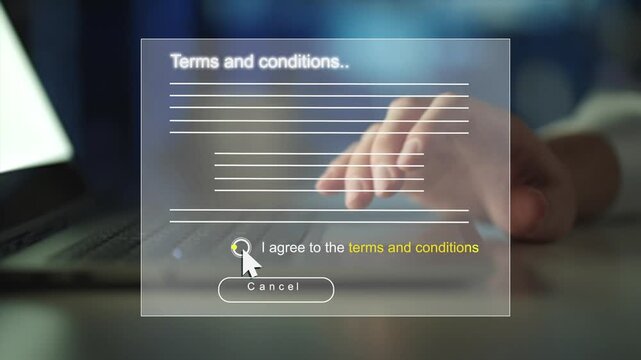 Check mark for accept Terms of use concept. Reading terms and conditions of website. Agree to contract term and condition. 
