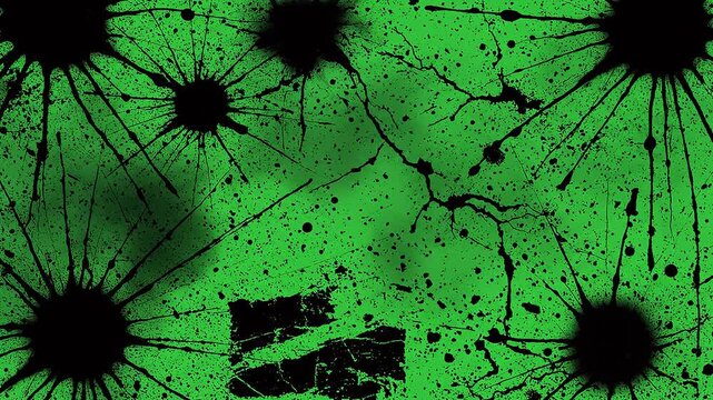 Abstract horror grunge texture overlay animation on a solid chroma key green screen, with random creepy black smears, wet-looking stains, rough scratches