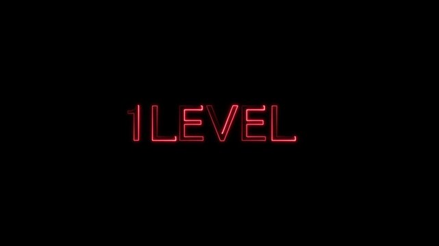 neon Level-1 text inside a horizontal banner on black background. level 1 text icon animation. Neon level up sign. neon next Level text.Level Thirty six text font with glowing neon light.Level
