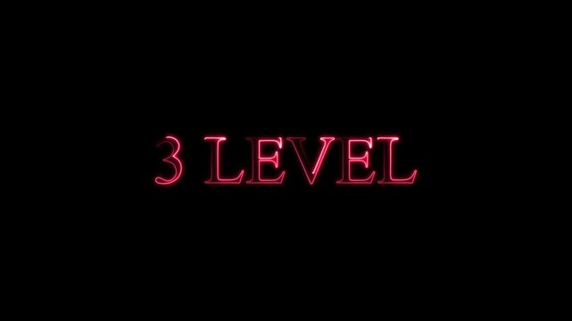 neon Level-3 text inside a horizontal banner on black background. level 3 text icon animation. Neon level up sign. neon next Level text.Level Thirty six text font with glowing neon light.Level