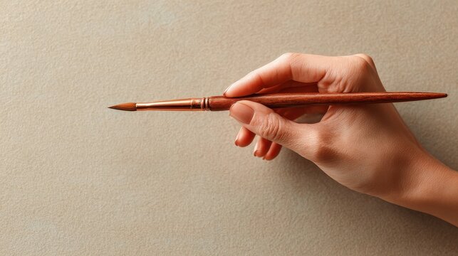 Creative hand gripping a paintbrush against a textured backdrop perfect for inspiring artistic projects and designs