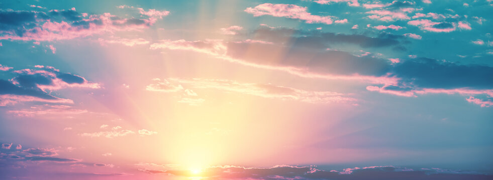 Colorful cloudy sky at sunrise. Sky texture. Abstract nature background