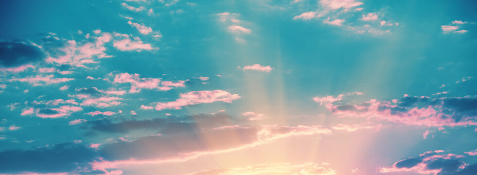 Colorful cloudy sky at sunrise. Sky texture. Abstract nature background