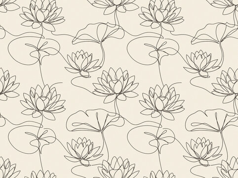 Flower lotus seamless pattern in background texture lily of water botanical floral illustration wallpaper vector nature hand drawn sketch line art asian