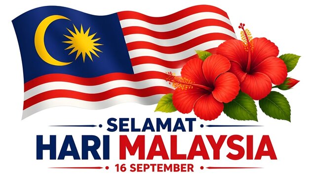 Happy malaysia day with hibiscus flowers and malaysian flag malaysia hibiscus