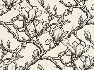 Seamless pattern floral magnolia in background wallpaper flower of branch blossom vector texture design vintage botanical illustration textile fabric spring art nature © AfsanaBinteSalam