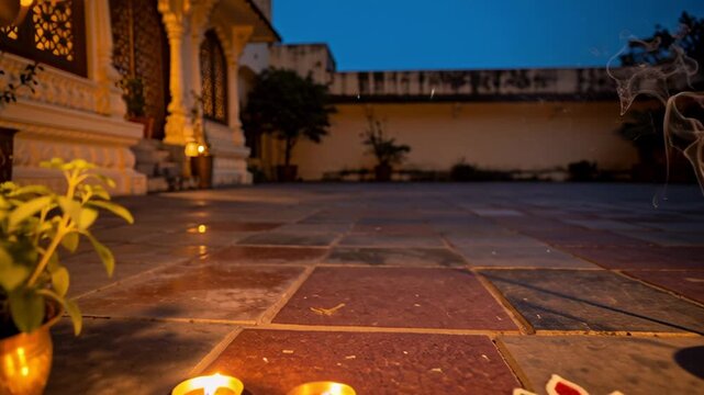 Ornamental Floor Pattern Illuminated by Oil Lamps for Evening Prayer