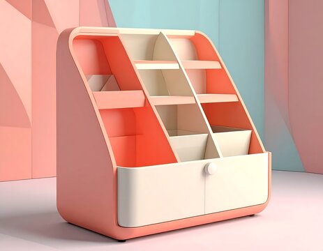 Modern pastel pink desktop organizer with multiple compartments and a drawer.