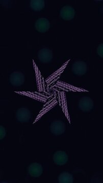 Rotating Purple Wireframe Star Geometric Animation On Dark Background With Bokeh