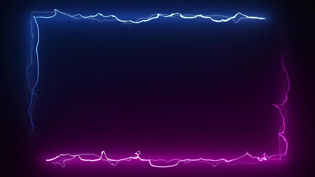 Abstract spark electric frame neon glowing blue, purple energy overlay effect on black background, VFX for party, music event, esports, live stream game.