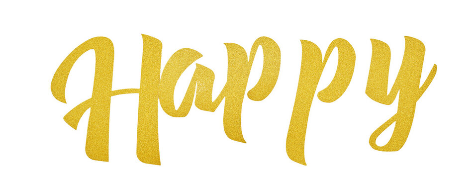 Gold glitter Happy lettering garland banner on white background