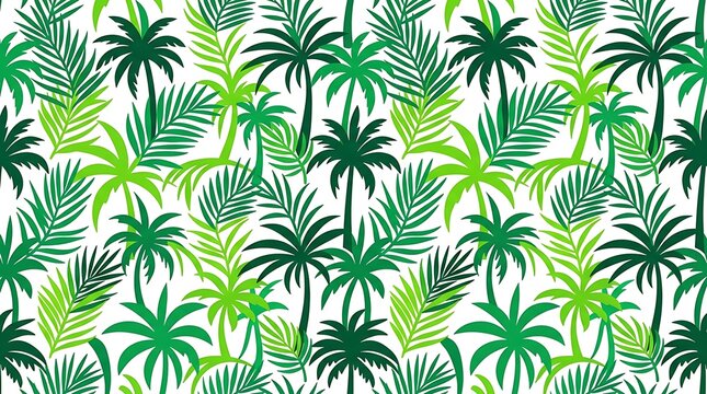 Seamless tropical pattern with green palm trees and leaves