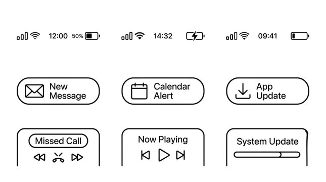 9 Minimalist Monoline Vector Phone OS Status Bar and Interface Icons