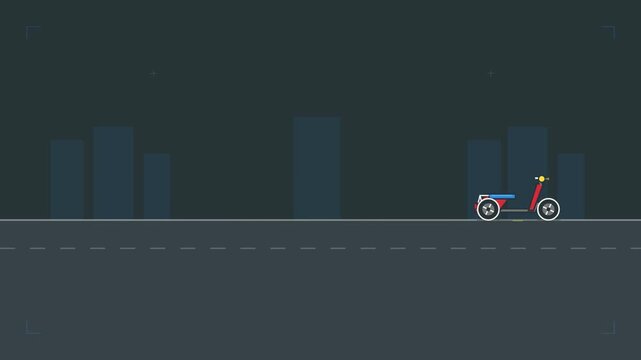 Animated video of a car driving at moderate speed along a city street.