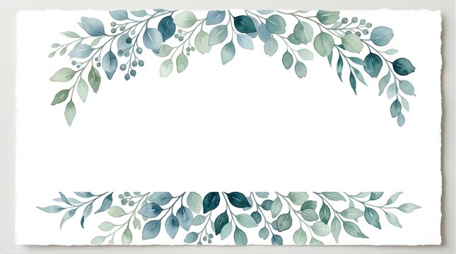 Watercolor green eucalyptus foliage border frame for wedding stationery