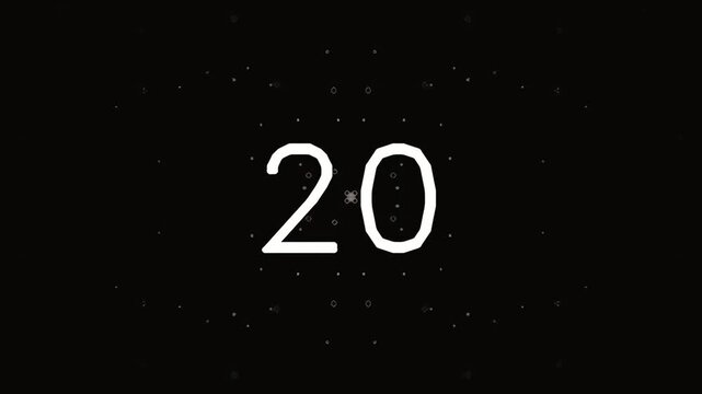 Minimalist white number 20 on black background with dotted pattern
