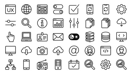Fototapeta premium Minimalist black outline set of 30 UI UX design system icons