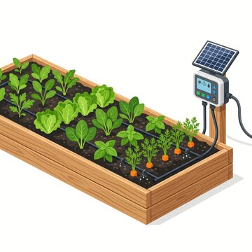 Automated solar irrigation system for raised garden beds with drip watering controller