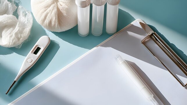 Medical Checkup Equipment with Digital Thermometer and Clipboard