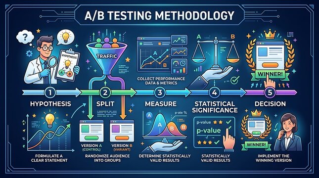 Infographic of the five steps of ab testing methodology