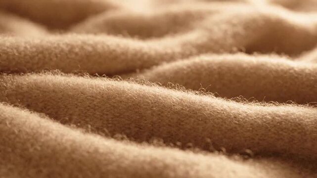 Soft cashmere fabric folded into gentle warm brown waves highlighting the luxurious fuzzy texture and cozy woven pattern.
