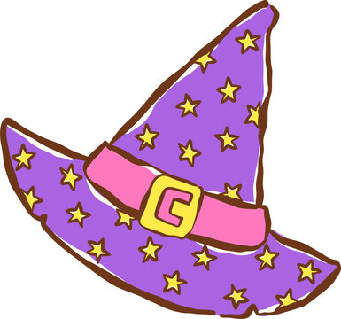 Cute Purple Witch Hat Hand Drawn Whimsical Illustration