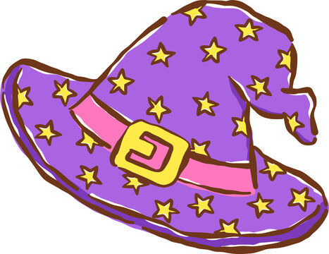 Cute Purple Witch Wizard Hat Hand Drawn Whimsical Illustration