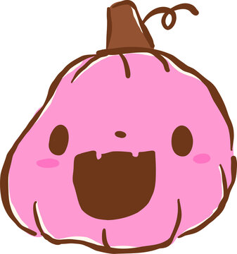 Kawaii Pink Pumpkin Hand Drawn Illustration